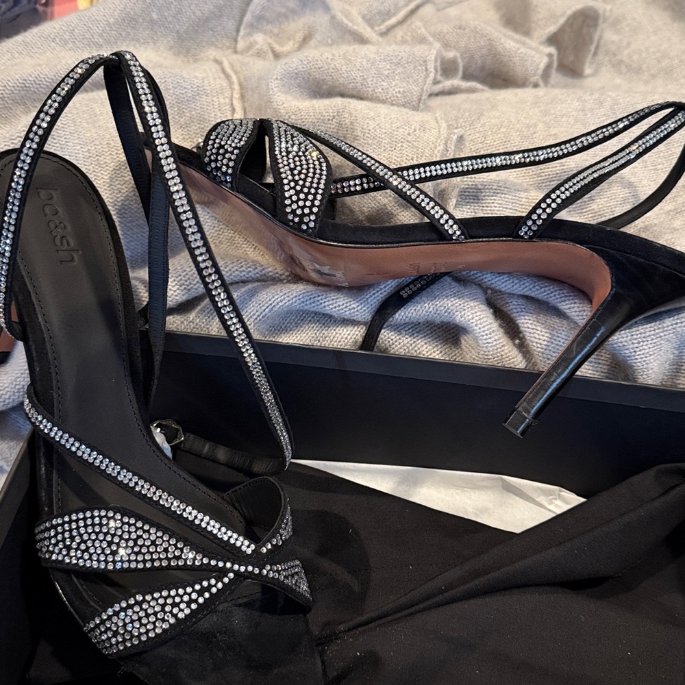 ba&sh Elegant Black Sandals with Rhinestone Straps - Picture 5 of 7
